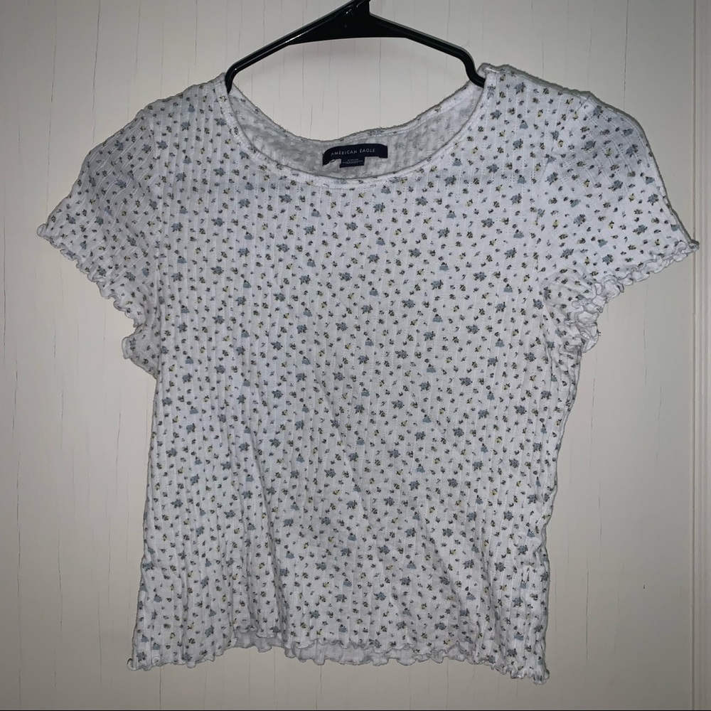 American Eagle Blue Floral Baby Tee